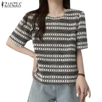 在飛比找蝦皮商城優惠-Zanzea 女式韓版時尚短袖圓領花卉刺繡襯衫