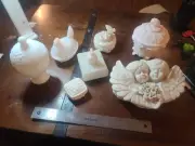 Antique & Vintage White Ceramic Home Decor Lot – Cherubs, Trinket Boxes, Milk...