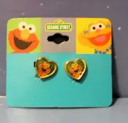 New Vintage Gold Tone Heart shaped Sesame Street Elmo Clip Earrings