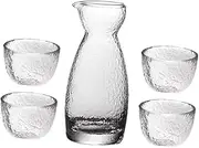 NAMOARLY 1 Set Japanese Style Sake Pot and Cup Pot Hammered Sake Cups Transparent Glass for Home Entertaining and Special Occasions