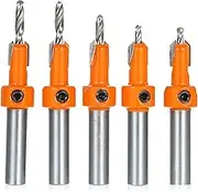 HUANQIN 5pcs Countersink Drill Bit Set - Woodworking Screws Chamfering Wood Hole Drills Bit with Hex Key