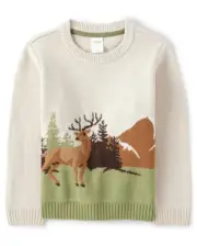 Tan Knit Intarsia Deer Mountain Buck Cardigan Sweater Boys Enchanted Forest Sz 8