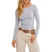 Free People Low Back Seamless Long Sleeve Top in Skywriting at Nordstrom, Size Large