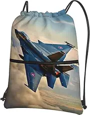 EdWal Aircraft Fighter Jets Print Drawstring Backpack Gym Bags Sports Bags With Zipper Pocket For Travel Swimming Beach, Black, One Size