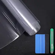 Lypumso Clear Vinyl Wrap with Tool Kit, Transparent Protective Self Adhesive Car Wrap Film Vinyl Without Bubble Clear Gloss Paint for DIY Car Moto Interior Exterior 1ft x 10ft