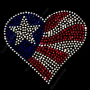 Rhinestone Transfer " 4th of July Heart " American Flag, Hotfix, Bling, Iron On