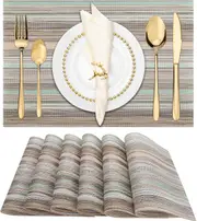 Set of 6 Non-slip, Heat Resistant, Stain Resistant, Durable, Washable, Elegant Woven Vinyl Placemats (Teal Green)