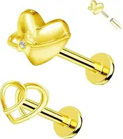 [CHARMONLINE] 16G 316L Surgical Steel Push in Ear Rings Heart,Moon Nose Ring Studs for Women Men Leaf Lip Rings Top Pushin Threadless Flat Back Lobe Helix, Tragus, Conch Cartilage Earring Piercin