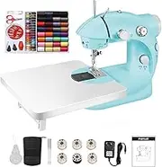 Wadukud Sewing Machine Kit, Mini Sewing Machine with Expansion Board and 99pcs Needlework Set, Portable Sewing Machine for Beginners, Household Sewing Machine(Blue)