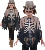 Kids Unisex Voodoo Witch Doctor Poncho Mens Fancy Dress Costume Skeleton