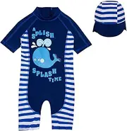 [Fantasy Era] Toddler Baby Boys One Piece Swimsuit Set Rash Guard Sunsuit Sun Protection Summer Swimwear with Hat