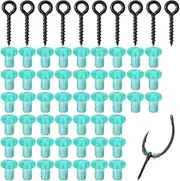 Fishing Hook Stoppers Set, 10 Screw Eyes and 42 Rubber Stops, Black, for Carp Rig