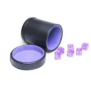 Purple Leather Dice Cup with Lid Including 6 Matching Translucent Dice