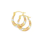 9ct Gold Tri Tone Diamond Tight Twist Mini Creole Earrings