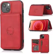 YocoverTech for iPhone 13 mini Case,for iPhone 13 mini Back Case,PU Leather Magnetic Back Shell Cover Case with Card Holders[5.4 inch]-Wind red