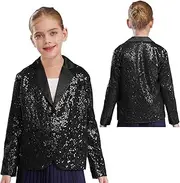 [Yhong] Girls Long Sleeve Shiny Coat Jacket Solid Color V Neck Button Up Shirt Top Costume for Evening