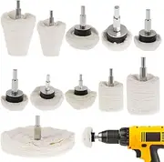 11Pcs Buffing Wheel for Drill, Reusable Drill Buffing Wheel with 0.25inch Hex Shaft Flannelette Cylindrical/Round/Conical/Mushroom Buffing Wheel Kit Washable Wheel Shaped Polishing Tool