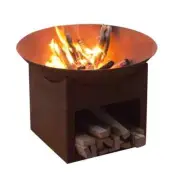 Glow Tambo™ Outdoor Fire Pit Firepit & Firewood Log Storage Rustic Rust Finish