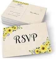 321Done Sunflower RSVP Postcards (Set of 50) Rustic Kraft Tan 4x6, USPS Post Office Addressing Response Cards for Wedding Bridal or Baby Shower, Party Guest Count - Made in USA – Vintage Floral Large