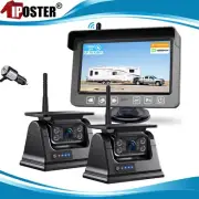 2x Wireless Solar Battery Backup Camera 5" Monitor Magnetic Base For Rv Caravan