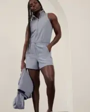Athleta L Retroterry Romper Storm Cloud Garment Dye Grey Large 891762002