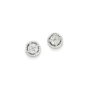 14k White Gold Real Diamond Round Screw Back Post Earrings