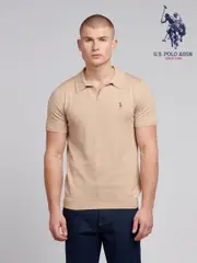 U.S. Polo Assn. Natural Mens Combed 100% Cotton Revere Polo Shirt (F61738) | $115