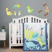 Baby Bees 3 Pieces Dinosaur Crib Bedding Sets for Boys and Girls | Baby Bedding Set of Crib Fitted Sheet, Wall Decals & Quilt for Standard Size Crib