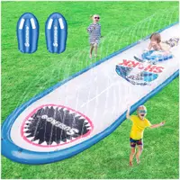 在飛比找蝦皮購物優惠-PVC鯊魚充氣滑水道戶外單雙人兒童噴水滑道玩具夏日戲水