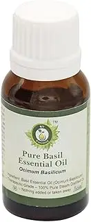Basil Essential Oil | Ocimum Basilicum | Basil Oil | For Hair | For Massage | 100% Pure Natural | Steam Distilled | Therapeutic Grade | 15ml | 0.507oz By R V Essential