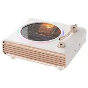 Wireless Speakers with Bluetooth Record Player Desktop, Portable Vinyl Record Player Vintage Turntable Design & Lighting Music Decor Gifts for Kids (White)