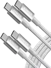 Anker USB-C to USB-C Cable 100W Fast Charging 6ft Nylon Braided (2-Pack) Silver