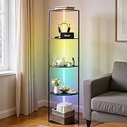 Advwin 5‑Tier Corner Bookshelf with LED Light & Remote Control Standing Storage Display Shelf Stand Floor Lamp for Living Room Bedroom Gaming Room, 30×30×162.5 cm