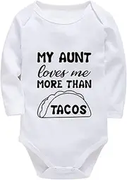 [WOOYONGING] My Aunt Loves Me More Than Tacos Baby Clothes Boy Newborn Long Sleeve Cute Rompers for Girls White Boy Onsies0-3