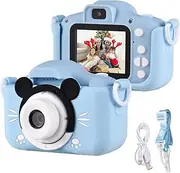 zolyet Cartoon Digital Camera 1080P Digital Video Camera for Dual Lens 2.0 Inch IPS Screen Built-in Battery Cute P Frames esting Games with Neck S Birthday for Blue Mouse