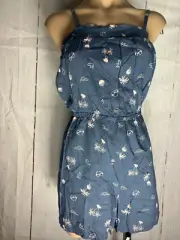 BNWT Girls Sz 12 Anko Brand Soft Blue Cotton Beach Print Playsuit Shorts Dress