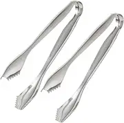 iplusmile 2Pcs Stainless Steel Ice Cube Tongs Serving Tool for Sugar Candy and Appetizers for Parties Cafes and Home Use Silver Finish