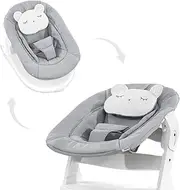hauck Alpha Bouncer 2in1, Pastel Bear Light Grey - Baby Seat for Alpha+ Wooden Highchair with Bouncing Frame, 3-Point Hip Harness & Cushion, from Birth up to 9 kg