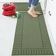 BEQHAUSE Kitchen Rugs Washable Kitchen Mats Floor Non-Slip Kitchen Mats Absorbent Kitchen Runner with TPR Non Skid Backing,Set of 2(50X76cm+50X122cm,Green)