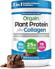 Orgain Protein Powder + Collagen, Creamy Chocolate Fudge - 25g of Protein, +1B Probiotics, 10g Collagen Peptides, Supports Hair, Skin, Nails, Joints & Gut Health, Non Dairy, Gluten and Soy Free, 1.6Lb