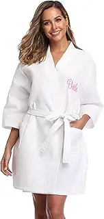 [Trek Forte] Women's Waffle Knit Robes Bride Birdesmaid Lightweight Bathrobe Soft Knee Length Loungewear