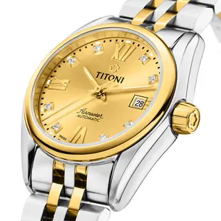 TITONI 梅花錶 空中霸王系列 AIRMASTER 機械女腕錶(23909SY-064)-27mm-金面鋼帶【刷卡回饋 分期0利率】【APP下單4%點數回饋】