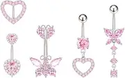 [EgamyClow] Surgical Stainless Steel Dangle Belly Button Rings for Women Belly Ring Dangling Piercing Jewelry with Heart Flower Butterfly Silver Gold Tone 14G