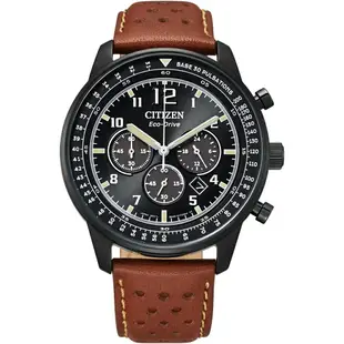 【Time Piece】CITIZEN Chronograph 光動能計時皮革腕錶-黑棕(CA4505-12E) [APP下單享4%點數]