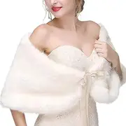 [generic] Elegant Faux Furs Bridal Shawl Wrap for Wedding Dress Formal Event Furry Capes Bridesmaids Bows Tie Front Stoles