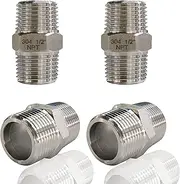 4PCS Hex Nipple 1/2" Male x 1/2" Male Pipe Fittings, 304 Stainless Steel 1/2 inch NPT Male Threaded Pipe Adapter Fittings Equal Nipples Connectors, Male Straight Connector Pipe Fitting