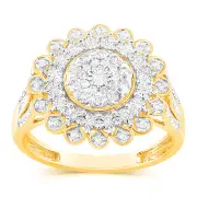 9ct Yellow Gold 1/4 Carat Diamond Ring with 91 Round Brilliant Cut Diamonds in Disc Setting, M