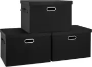 Large 17" 36 Quart Collapsible Stackable Storage Bins with Lids, 3 Packs Black L