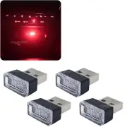 4Pcs Red Car Mini USB LED Interior Night Atmosphere Decoration Ambient Light