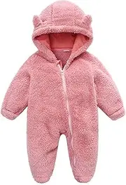 Siyova Baby Boys Girls Winter Jumpsuit Newborn Cute Bear Snowsuit Fleece Long Sleeve Footed Hooded Zipper Romper Winter Coat Outwear Warm Outfits